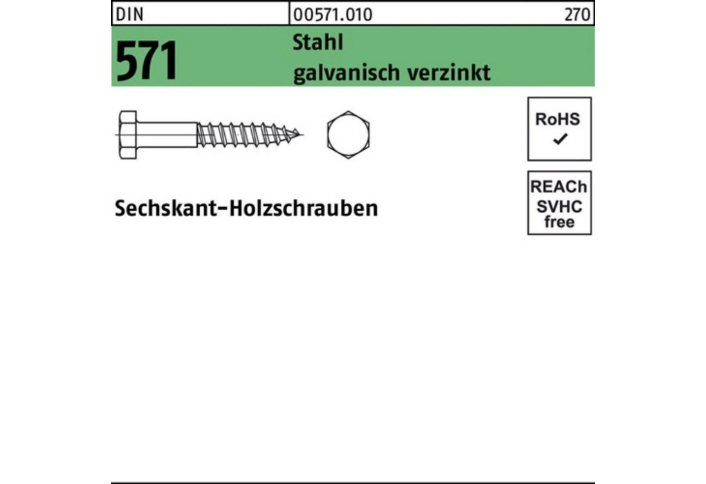 Reyher Sechskant-Holzschraube 100er Pack Sechskantholzschraube DIN 571 16x 260 Stahl galv.verz. 25 S von Reyher