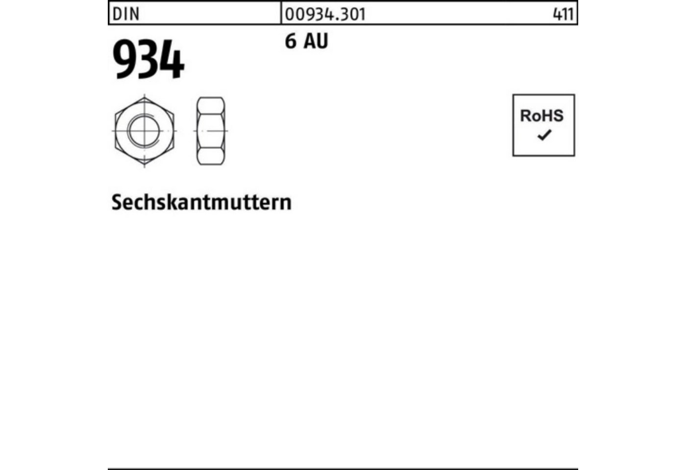 Reyher Muttern 100er Pack Sechskantmutter DIN 934 M45 6 Automatenstahl 1 Stück DIN 9 von Reyher