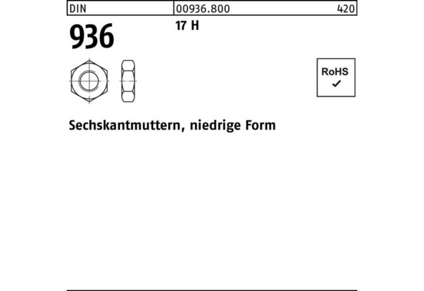 Reyher Muttern 100er Pack Sechskantmutter DIN 936 M30 17 H 25 Stück DIN 936 17 H Sec von Reyher