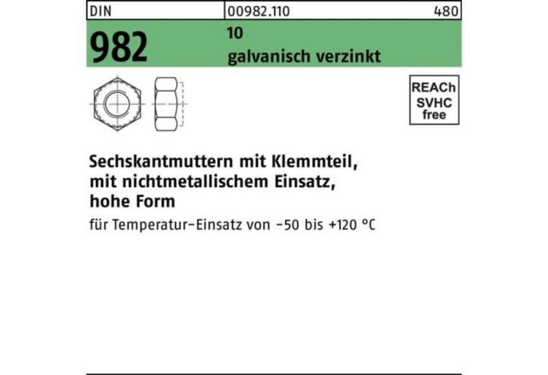 Reyher Muttern 100er Pack Sechskantmutter DIN 982 Klemmteil M10 10 galv.verz. 100 St von Reyher