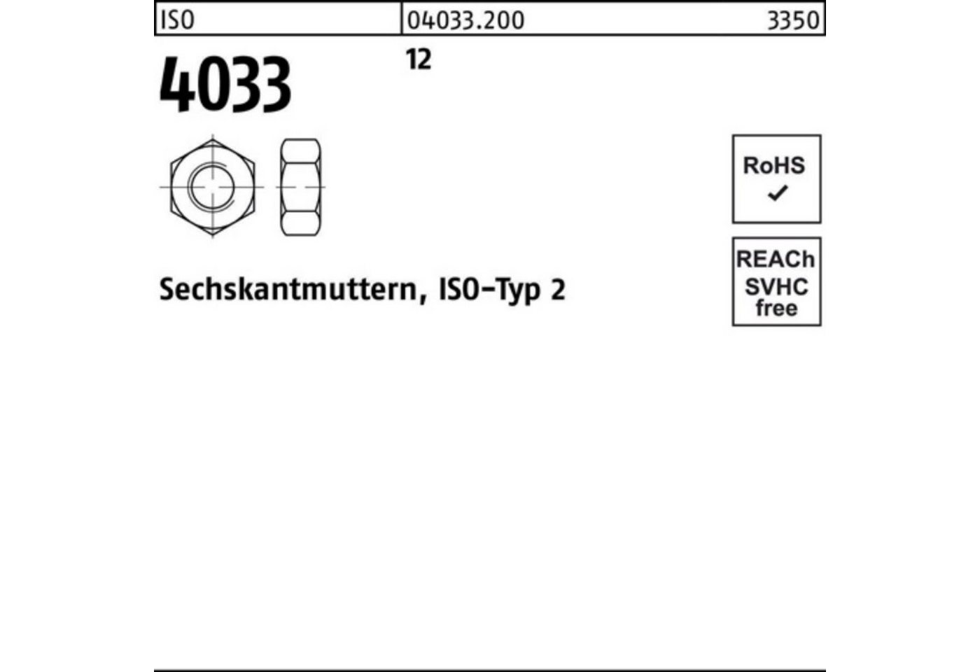 Reyher Muttern 100er Pack Sechskantmutter ISO 4033 M36 12 10 Stück ISO 4033 12 Sechs von Reyher