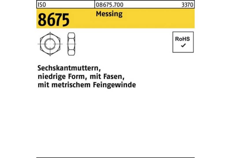 Reyher Muttern 100er Pack Sechskantmutter ISO 8675 Fasen M12x 1,5 Messing 100 Stück von Reyher