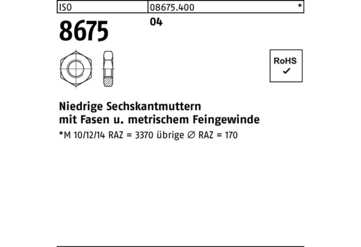 Reyher Muttern 100er Pack Sechskantmutter ISO 8675 Fasen M48x 1,5 Automatenstahl 10 S von Reyher