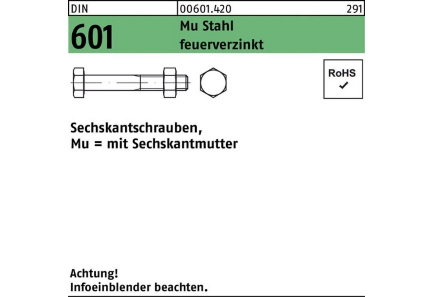 Reyher Sechskantmutter 100er Pack Sechskantschraube DIN 601 Sechskantmutter M16x30 Mu Stahl 4 von Reyher