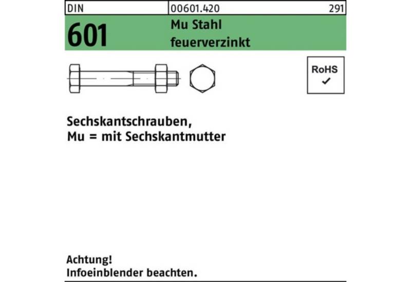 Reyher Sechskantmutter 100er Pack Sechskantschraube DIN 601 Sechskantmutter M16x30 Mu Stahl 4 von Reyher