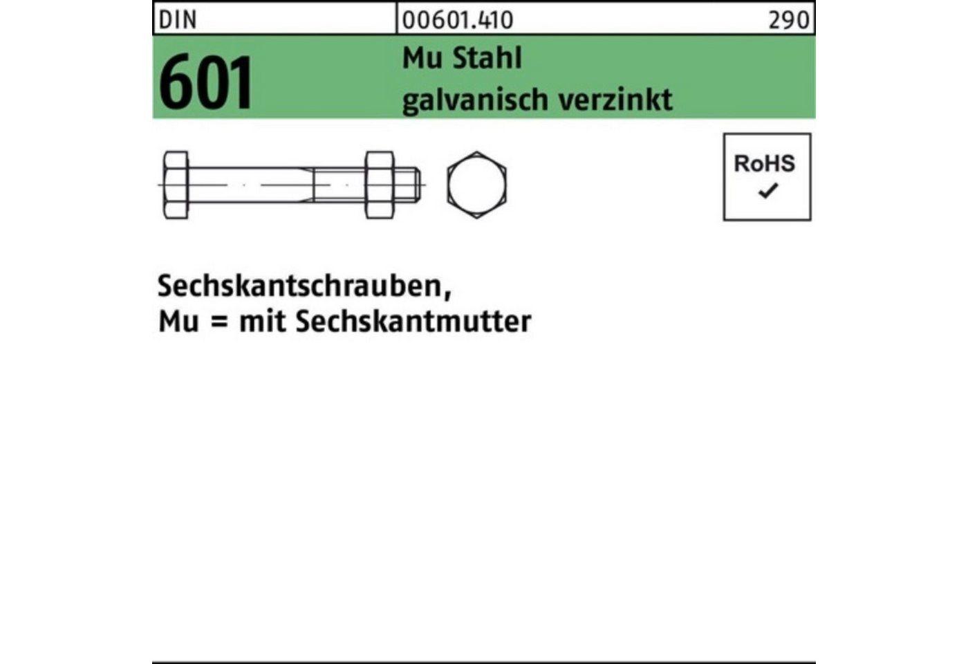 Reyher Sechskantmutter 200er Pack Sechskantschraube DIN 601 Sechskantmutter M6x70 Mu Stahl 4. von Reyher