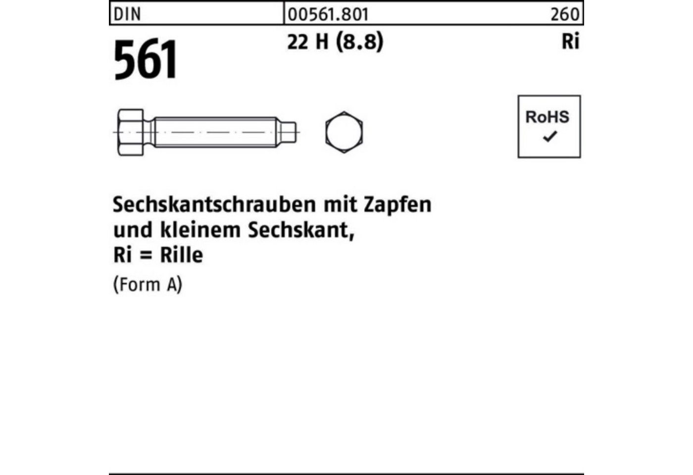 Reyher Sechskantschraube 100er Pack Sechskantschraube DIN 561 Zapfen AM 30x 120 22 H (8.8) 1 St von Reyher