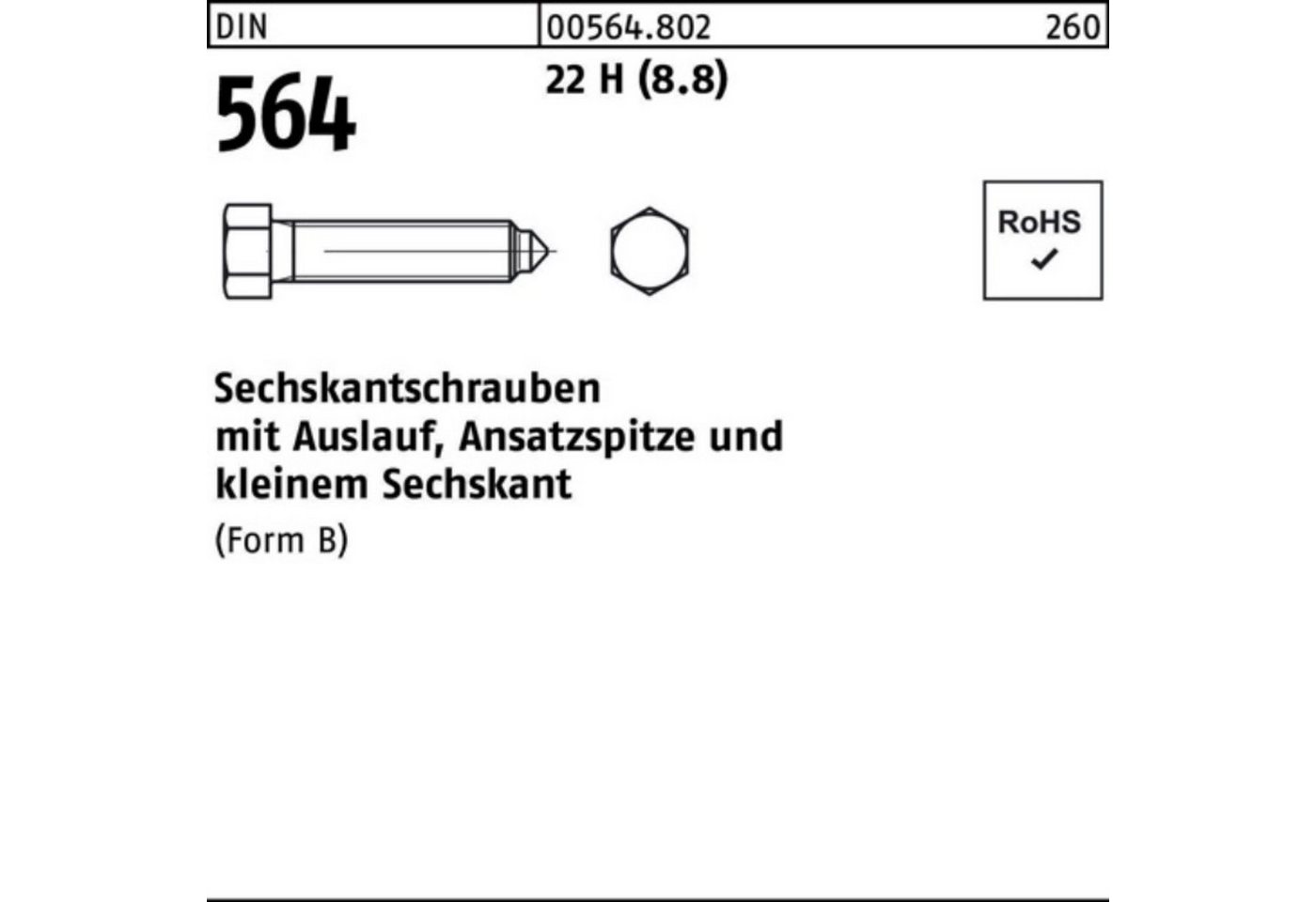 Reyher Sechskantschraube 100er Pack Sechskantschraube DIN 564 Ansatzspitze/Auslauf BM 12x 35 22 von Reyher