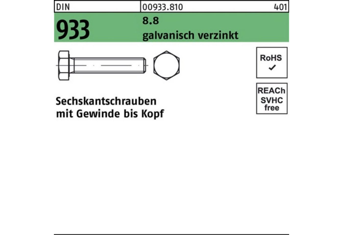 Reyher Sechskantschraube 100er Pack Sechskantschraube DIN 933 VG M36x 100 8.8 galv.verz. 1 Stü von Reyher
