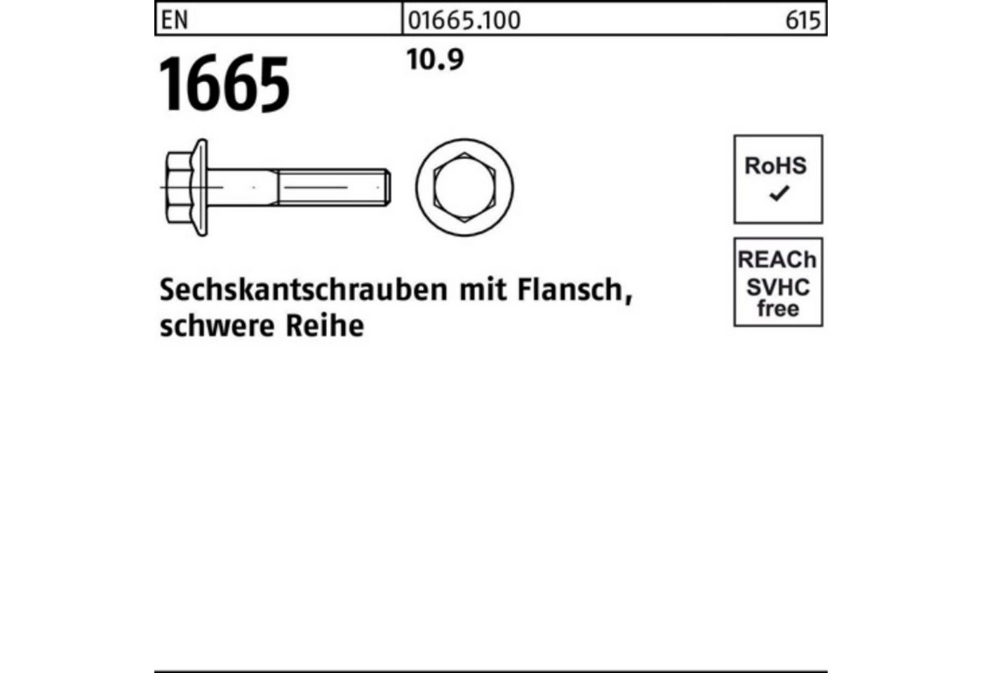 Reyher Sechskantschraube 100er Pack Sechskantschraube EN 1665 Flansch M12x 70 10.9 50 Stück EN von Reyher
