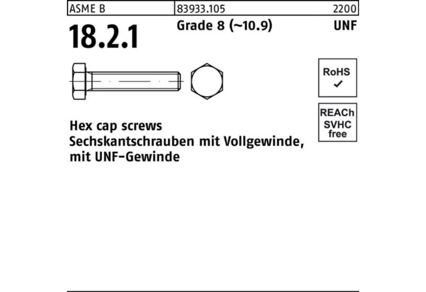 Reyher Sechskantschraube 100er Pack Sechskantschraube R 83933 UNF-Gewinde VG 1/2x 1 1/2 Grade 8 von Reyher