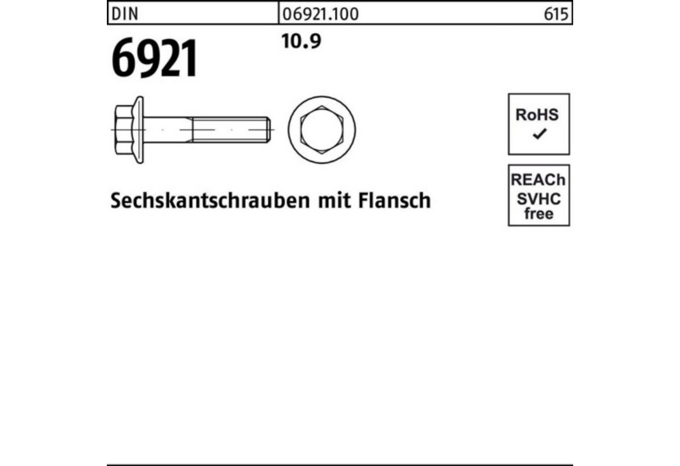 Reyher Sechskantschraube 500er Pack Sechskantschraube DIN 6921 Flansch M5x 16 10.9 500 Stück D von Reyher