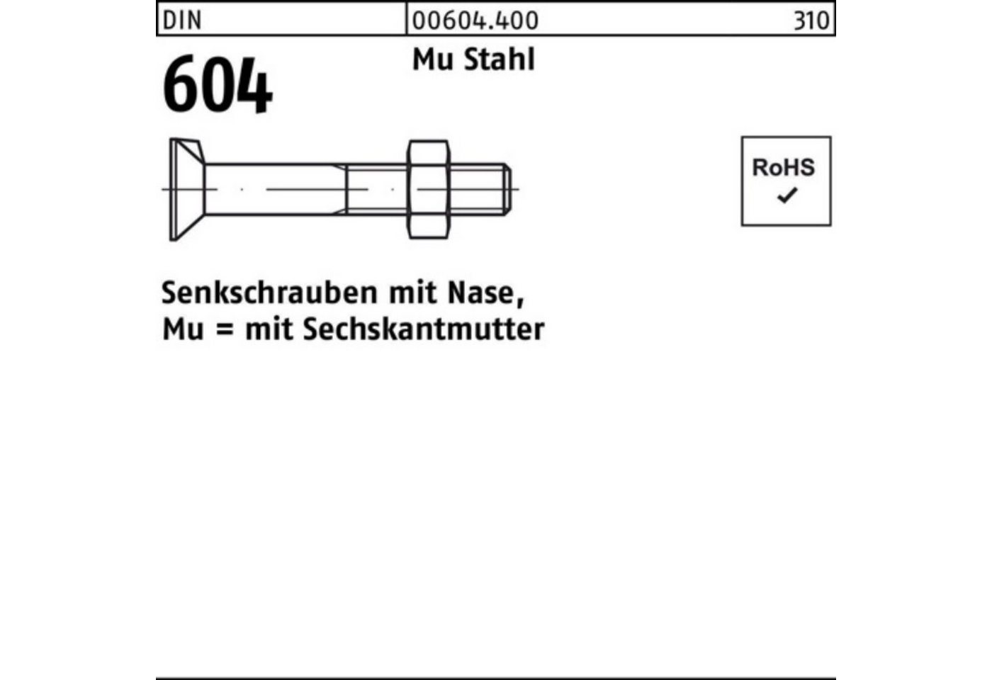 Reyher Senkschraube 100er Pack Senkschraube DIN 604 Nase/6-ktmutter M24x 100 Mu Stahl 4.6 von Reyher