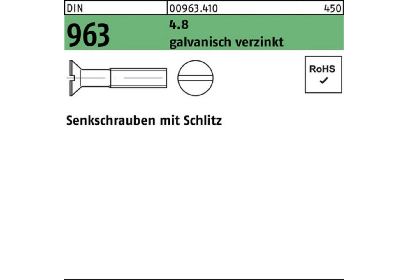 Reyher Senkschraube 100er Pack Senkschraube DIN 963 Schlitz M10x 70 4.8 galv.verz. 100 St von Reyher