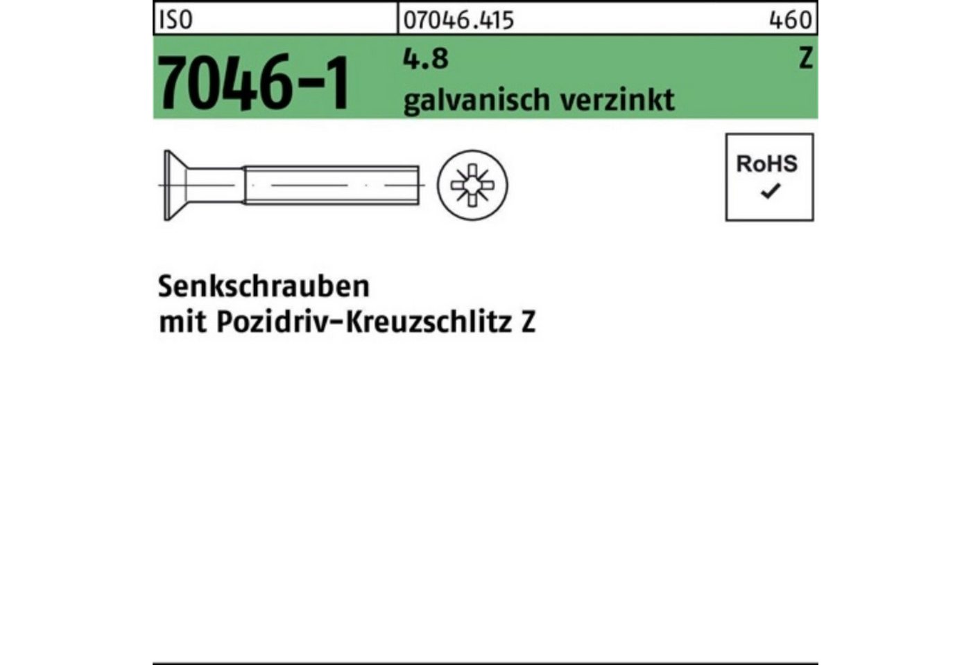 Reyher Senkschraube 2000er Pack Senkschraube ISO 7046-1 PZ M4x10-Z 4.8 galv.verz. 2000St. von Reyher