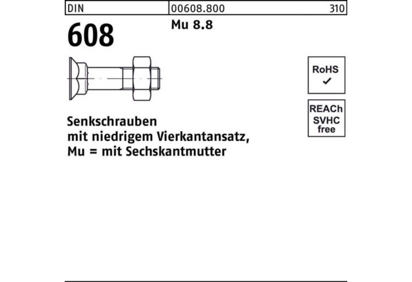 Reyher Senkschraube 200er Pack Senkschraube DIN 608 4-ktansatz/6-ktmutter M8x 35 Mu 8.8 20 von Reyher