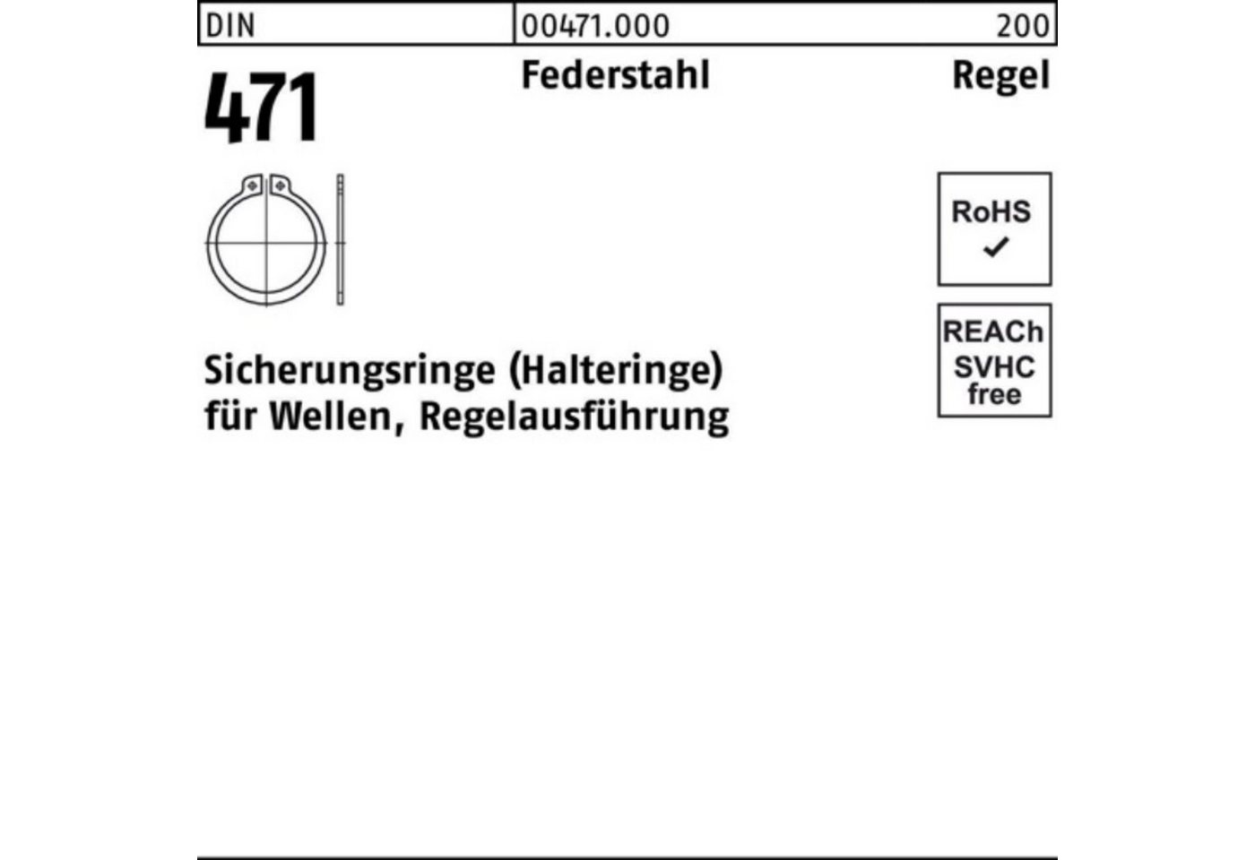 Reyher Sicherungsring 100er Pack Sicherungsring DIN 471 255x 5 Federstahl Regelausf. 1 Stüc von Reyher