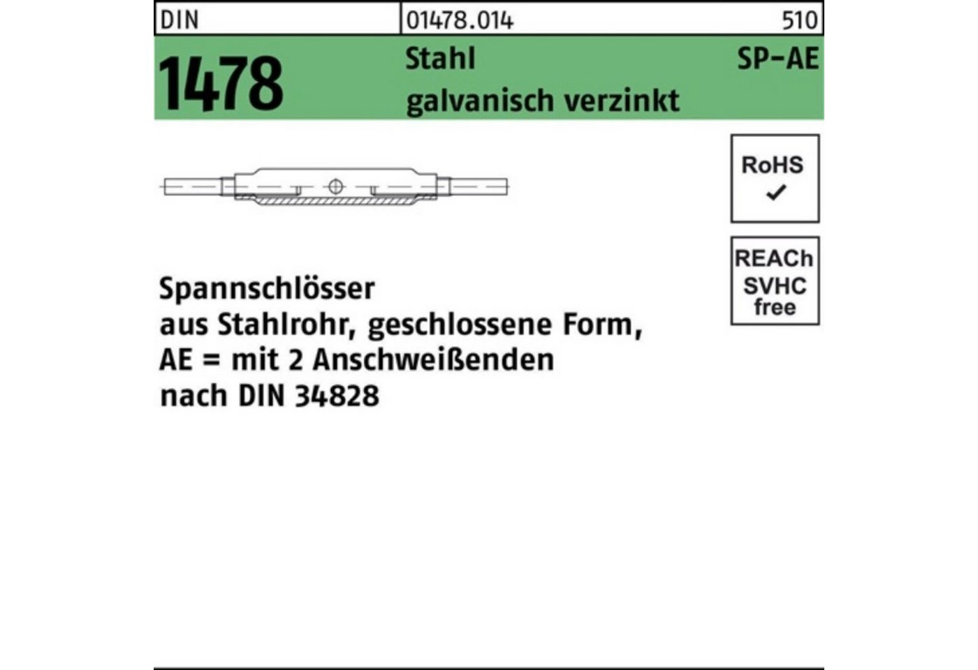 Reyher Spannschloss 100er Pack Spannschloss DIN 1478 geschlossen SP-AE M30 Stahl 3.6 galv. von Reyher