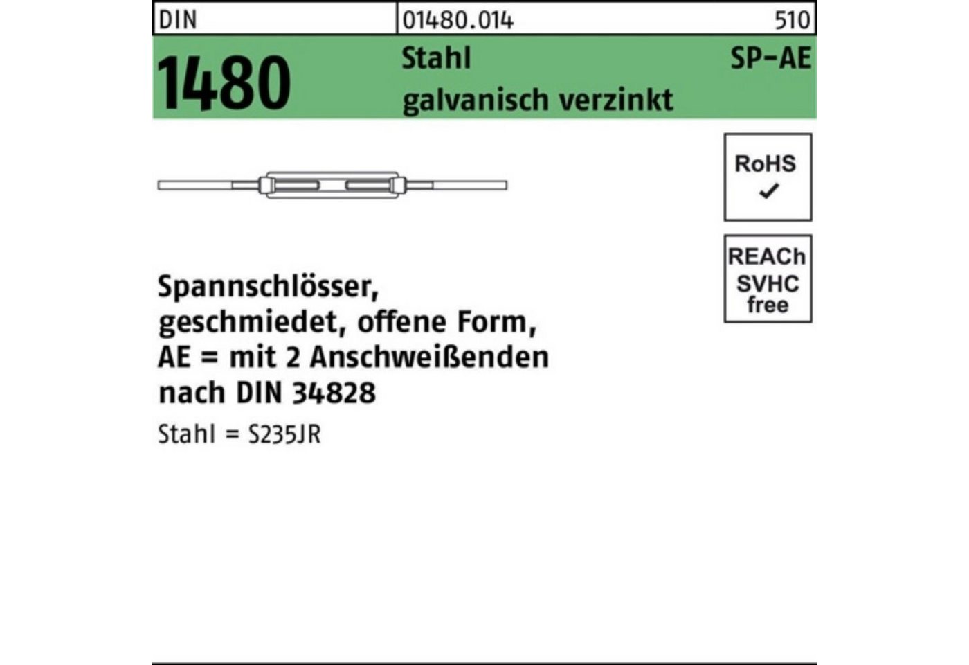 Reyher Spannschloss 100er Pack Spannschloss DIN 1480 offen 2Anschweißenden SP-AE M30 Stah von Reyher