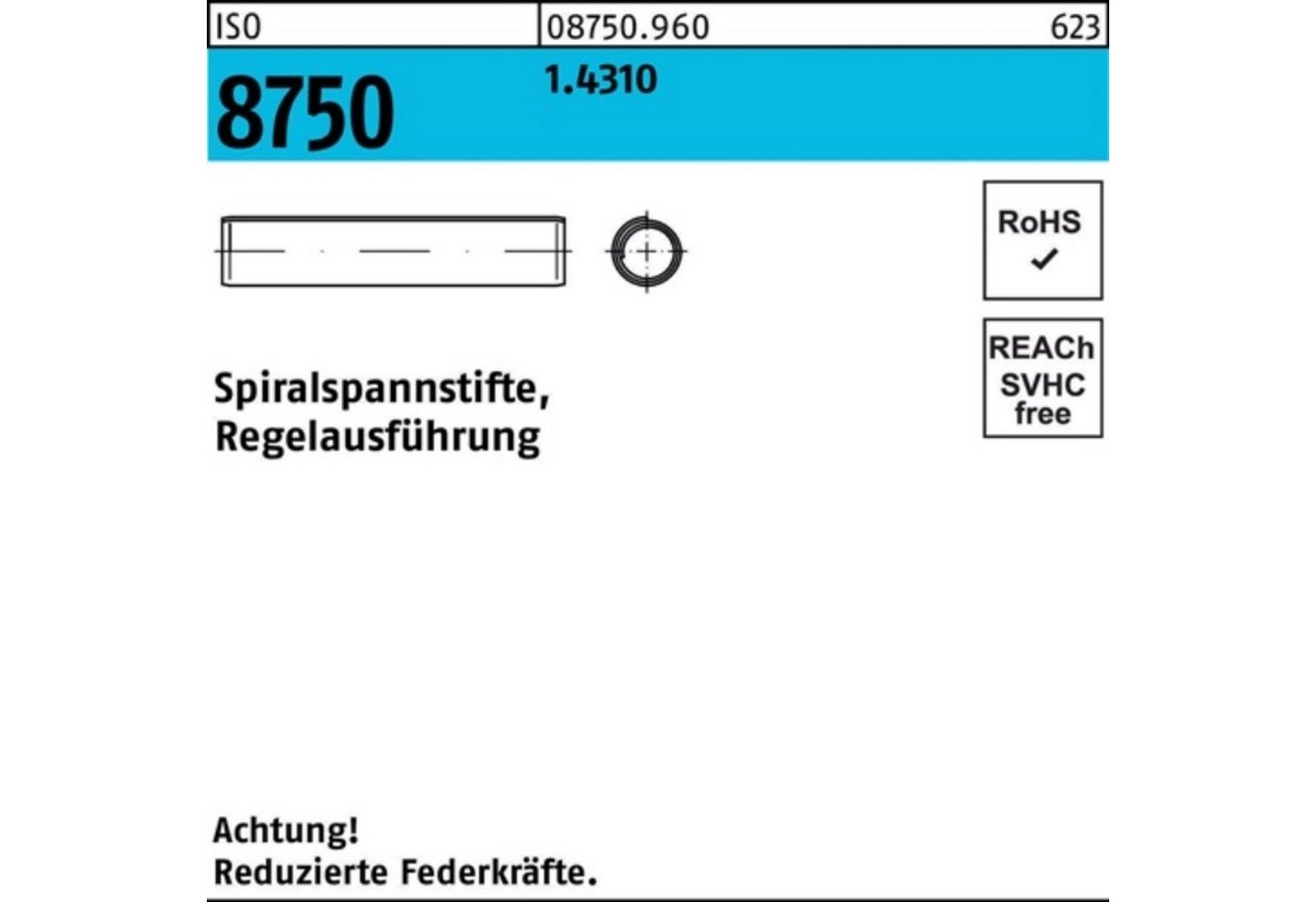Reyher Spannstift 1000er Pack Spiralspannstift ISO 8750 2,5x 14 1.4310 Regelausf. 1000 S von Reyher