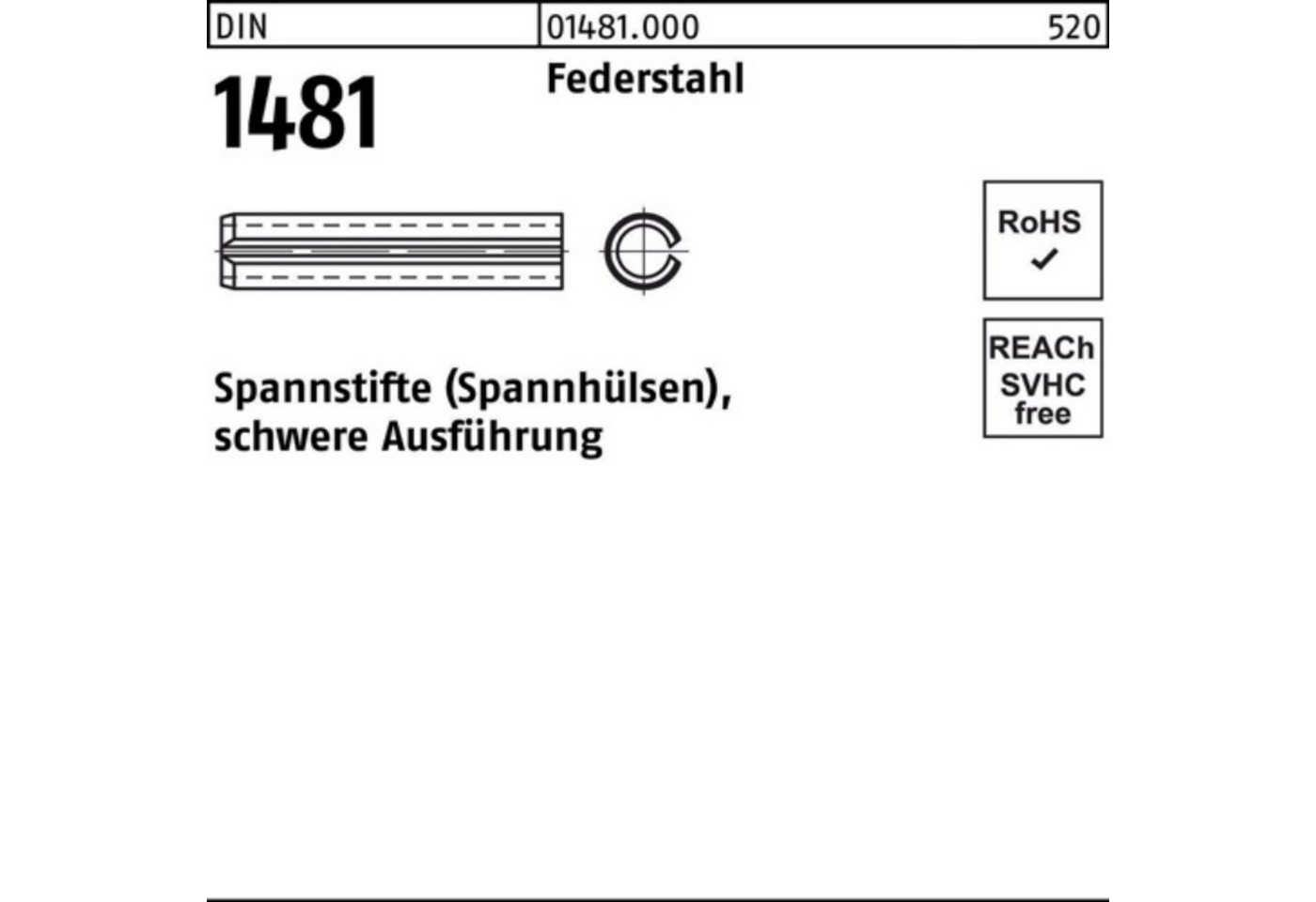 Reyher Spannstift 100er Pack Spannstift DIN 1481 10x 55 Federstahl schwere Ausführung 1 von Reyher