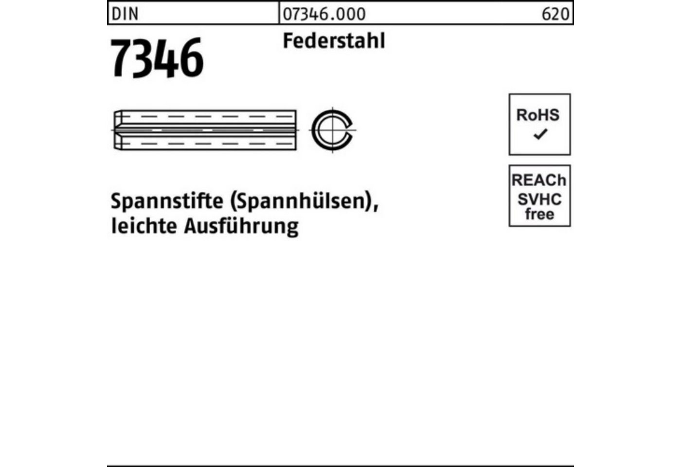 Reyher Spannstift 100er Pack Spannstift DIN 7346/ISO 13337 12x 65 Federstahl leichte Aus von Reyher