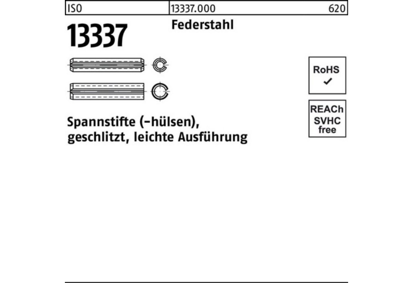 Reyher Spannstift 100er Pack Spannstifthülse ISO 13337 geschlitzt 12x 36 Federstahl lei von Reyher