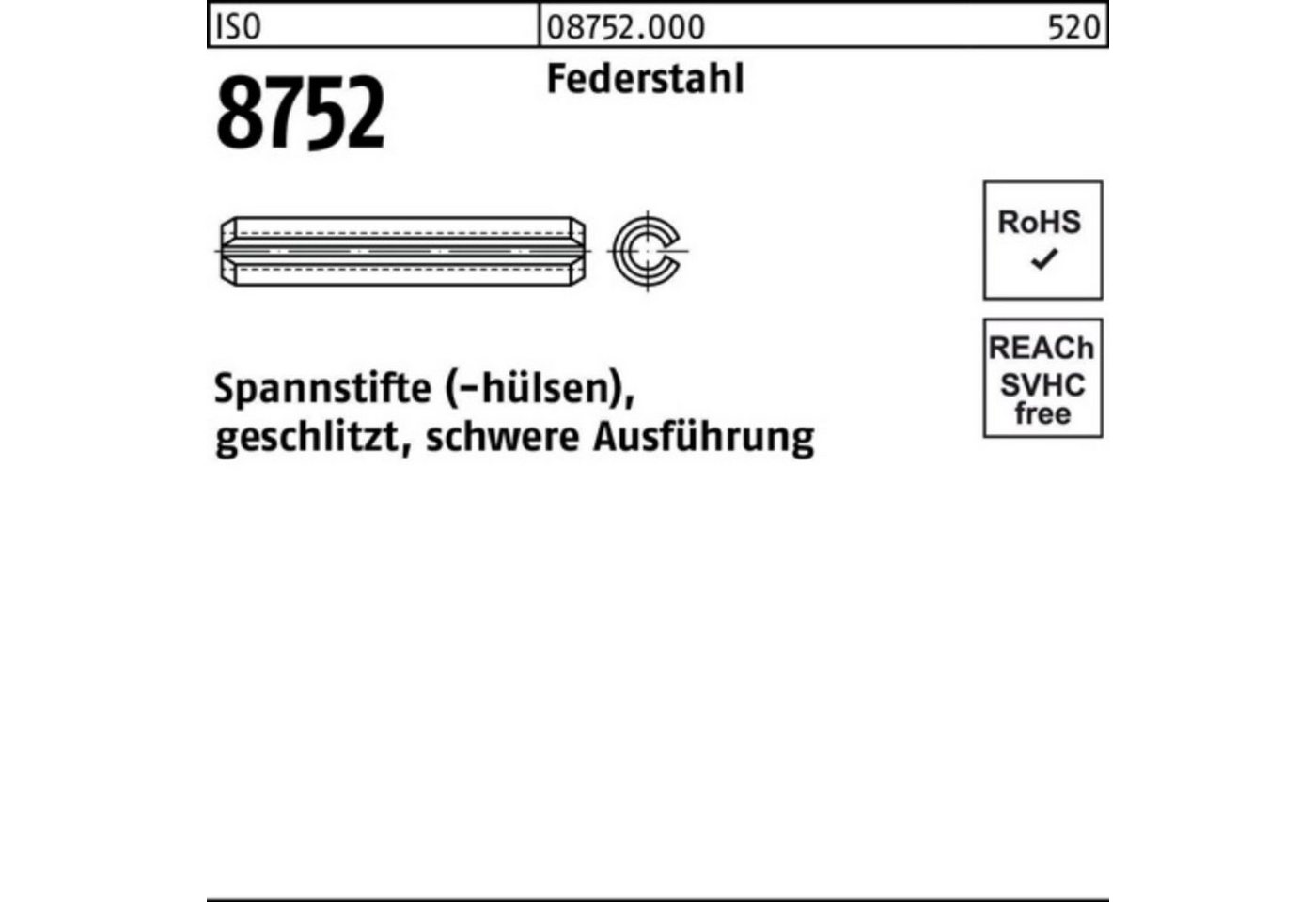 Reyher Spannstift 200er Pack Spannstift ISO 8752 geschlitzt 3,5x 4 Federstahl schwere Au von Reyher