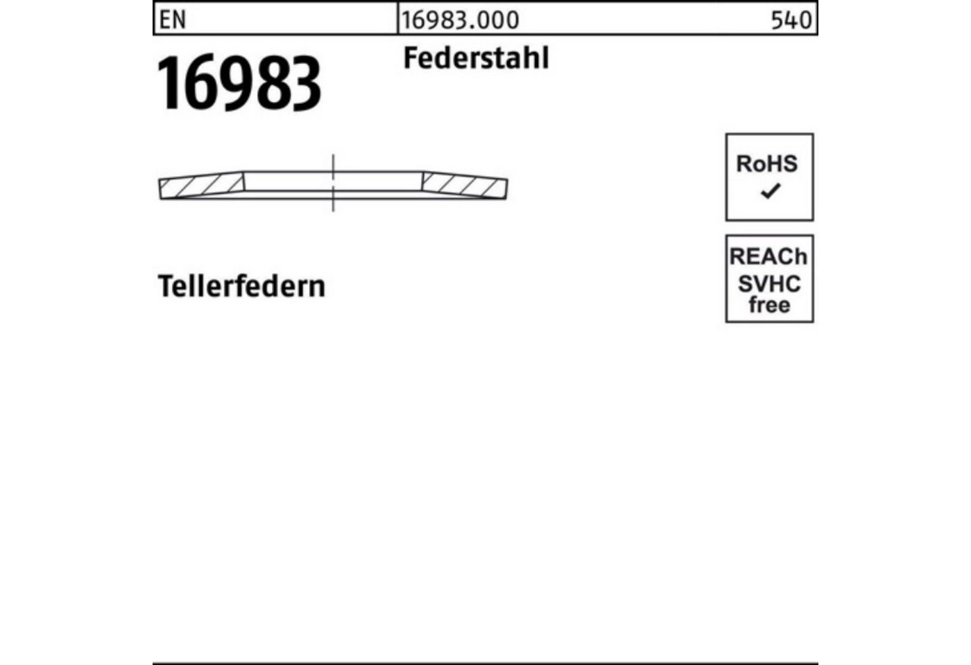 Reyher Tellerfeder 100er Pack Tellerfeder EN 16983 100x41,0x5,0 Federstahl 10 Stück EN 1 von Reyher