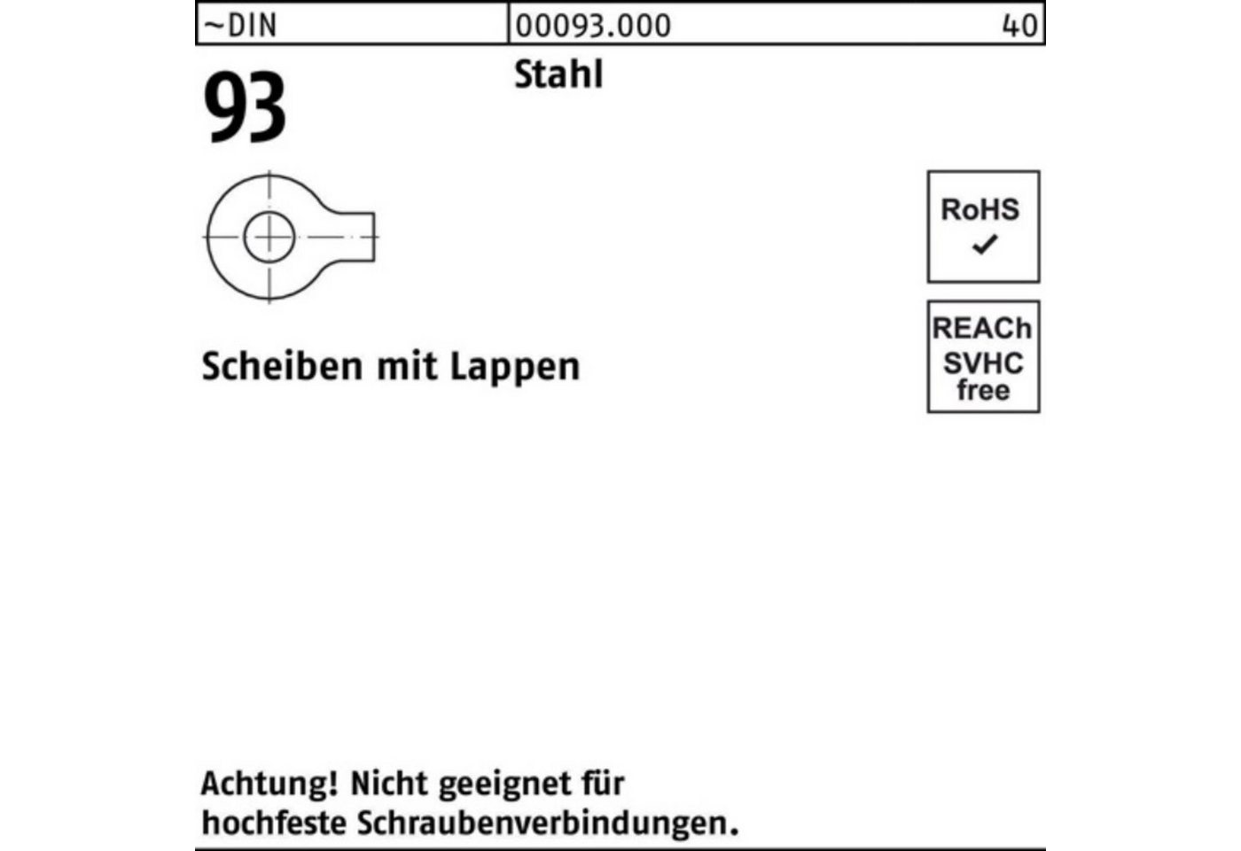 Reyher Unterlegscheibe 1000er Pack Unterlegscheibe DIN 93 Lappen 4,3 Stahl 1000 Stück ~DIN 9 von Reyher