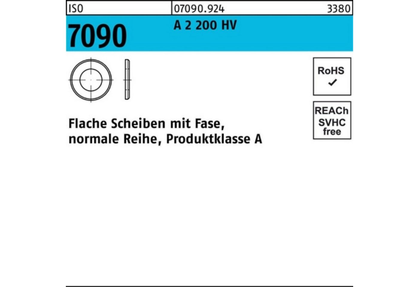Reyher Unterlegscheibe 1000er Pack Unterlegscheibe ISO 7090 Fase 4 A 2 200 HV 1000 Stück ISO von Reyher