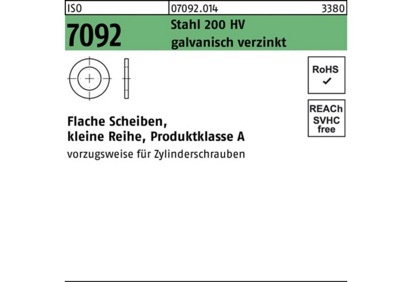 Reyher Unterlegscheibe 1000er Pack Unterlegscheibe ISO 7092 8 Stahl 200 HV galv.verz. 1000 St von Reyher