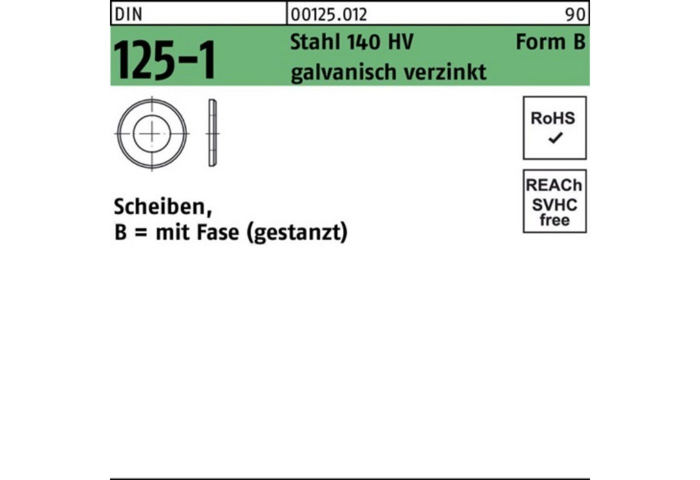 Reyher Unterlegscheibe 100er Pack Unterlegscheibe DIN 125-1 B 78x135x10 Stahl 140 HV galv.ver von Reyher