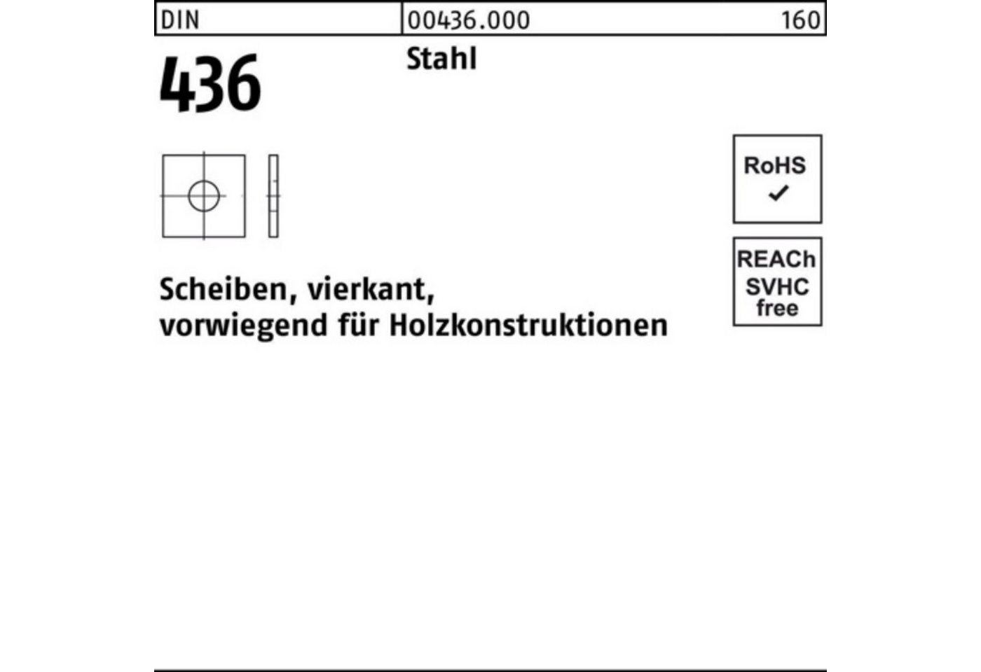 Reyher Unterlegscheibe 100er Pack Unterlegscheibe DIN 436 vierkant 26x 80x 6 Stahl 50 Stück von Reyher