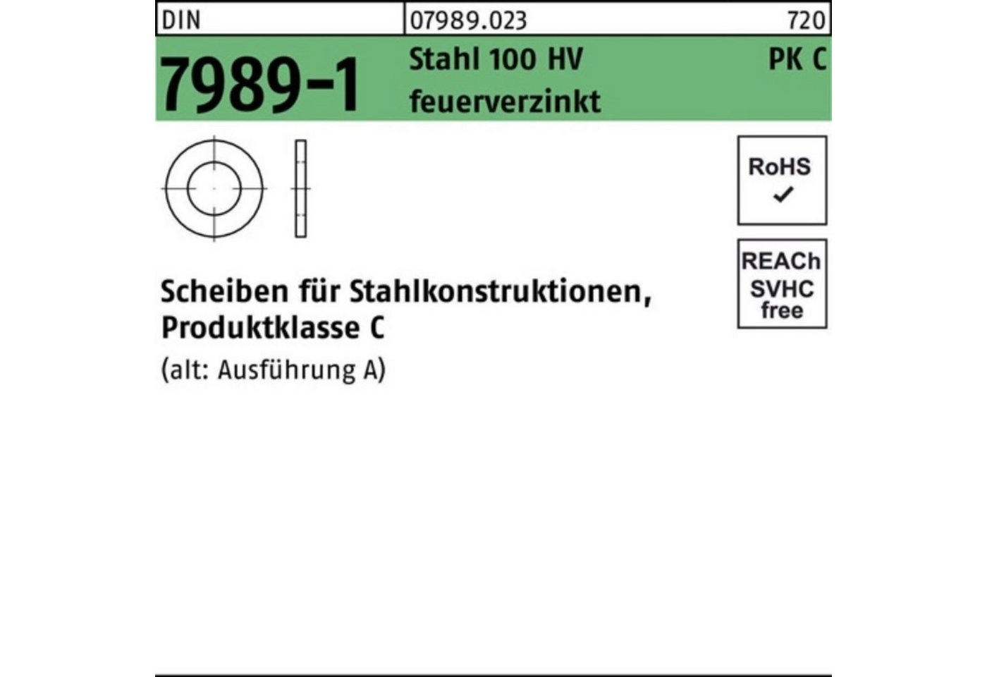 Reyher Unterlegscheibe 100er Pack Unterlegscheibe DIN 7989-1 33/36x 60x8 Stahl 100HV feuerver von Reyher