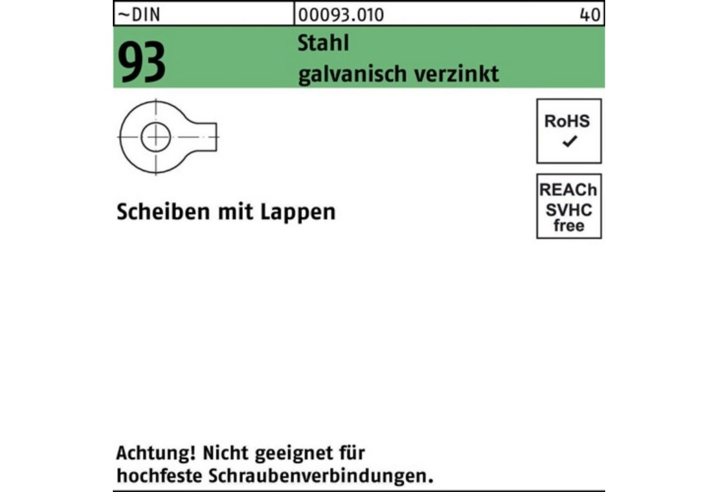 Reyher Unterlegscheibe 100er Pack Unterlegscheibe DIN 93 Lappen 25 Stahl galv.verz. 100 Stüc von Reyher