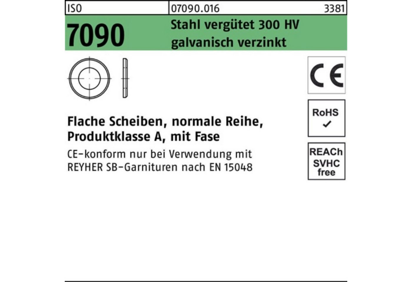 Reyher Unterlegscheibe 100er Pack Unterlegscheibe ISO 7090 Fase 24 Stahl verg. 300 HV galv.ve von Reyher