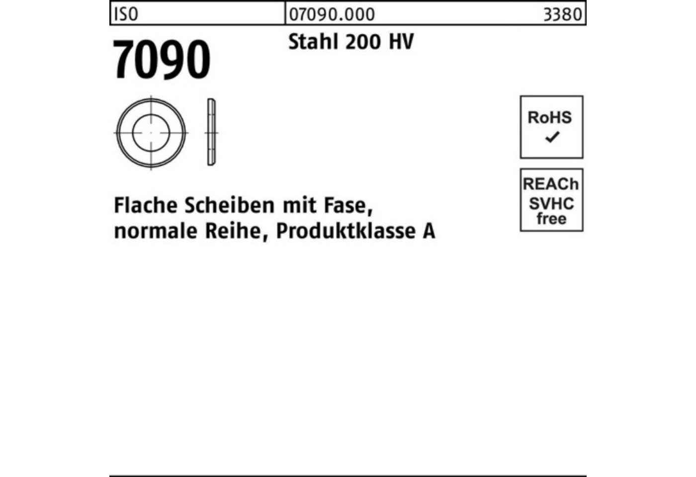 Reyher Unterlegscheibe 100er Pack Unterlegscheibe ISO 7090 Fase 33 Stahl 200 HV 50 Stück ISO von Reyher
