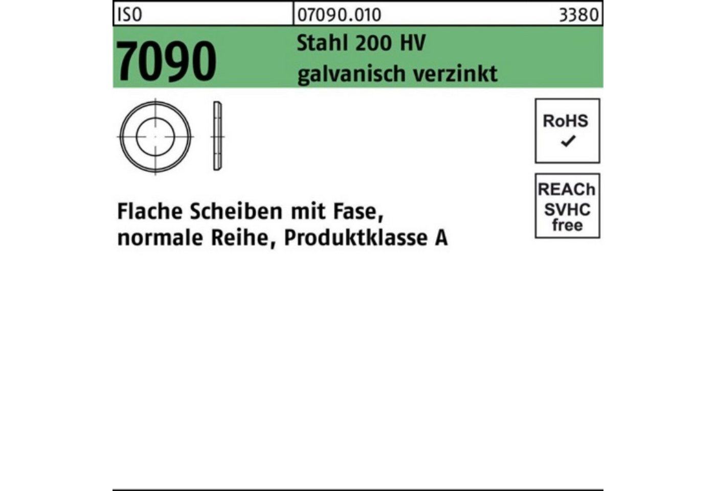 Reyher Unterlegscheibe 100er Pack Unterlegscheibe ISO 7090 Fase 33 Stahl 200 HV galv.verz. 50 von Reyher