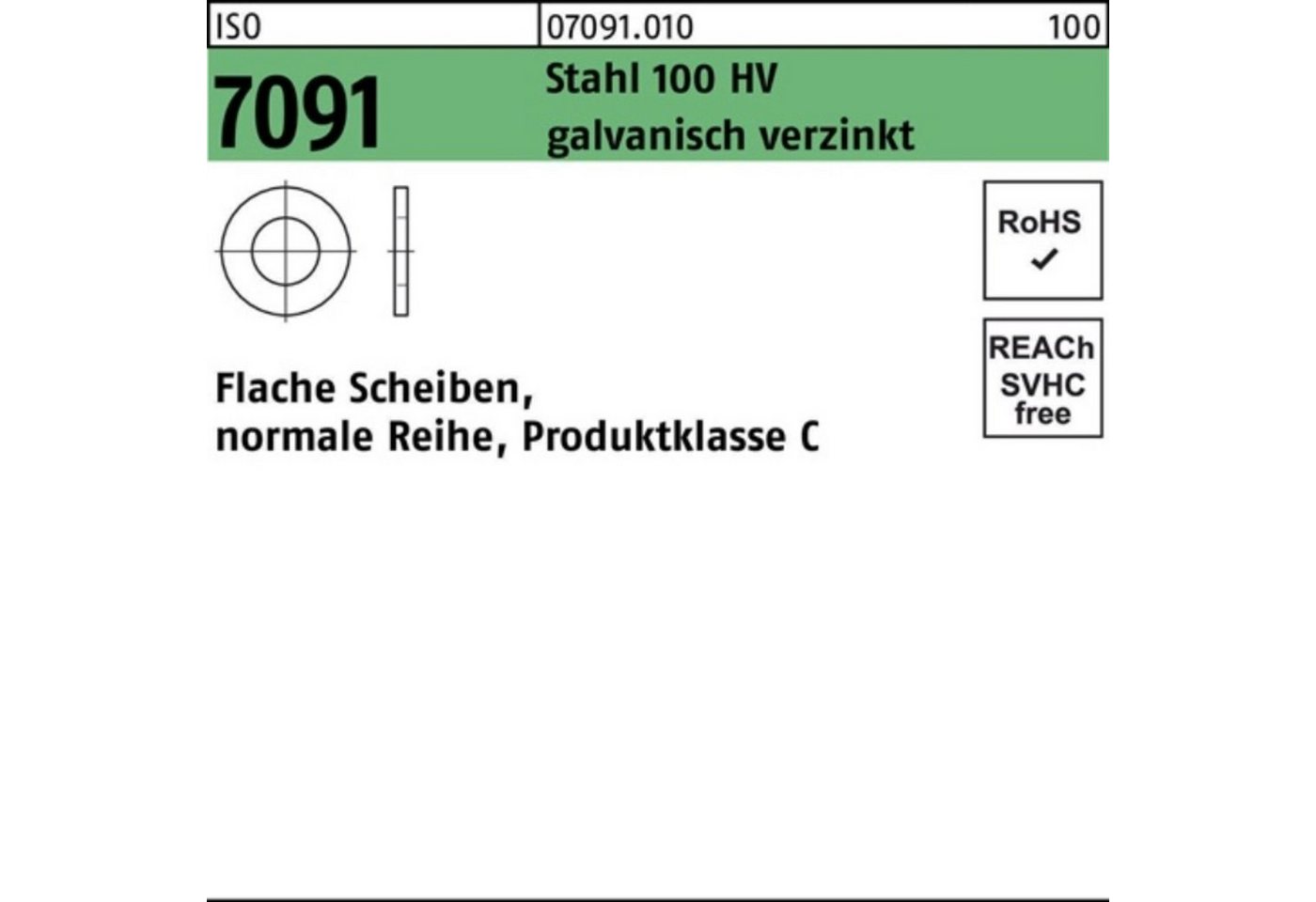 Reyher Unterlegscheibe 100er Pack Unterlegscheibe ISO 7091 33 Stahl 100 HV galv.verz. 100 St von Reyher