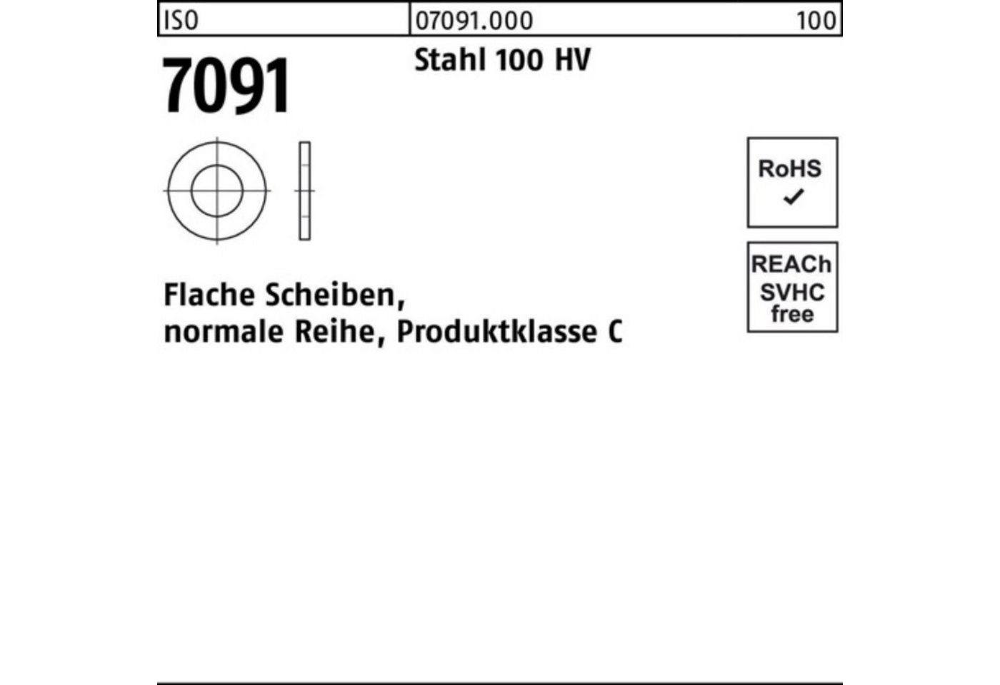 Reyher Unterlegscheibe 100er Pack Unterlegscheibe ISO 7091 36 Stahl 100 HV 100 Stück ISO 709 von Reyher