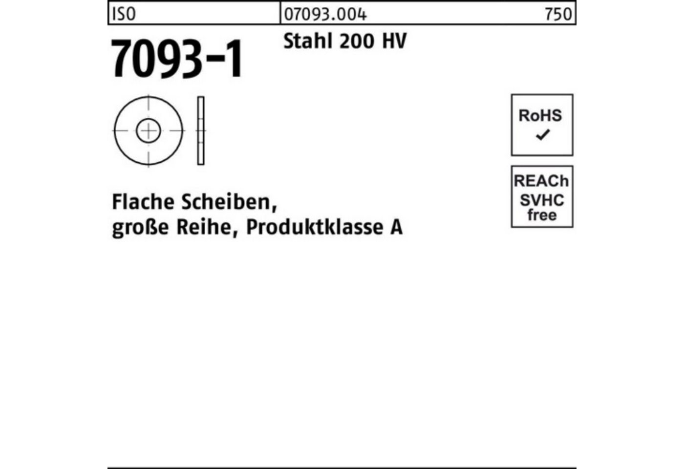 Reyher Unterlegscheibe 100er Pack Unterlegscheibe ISO 7093-1 20 Stahl 200 HV 100 Stück ISO 7 von Reyher