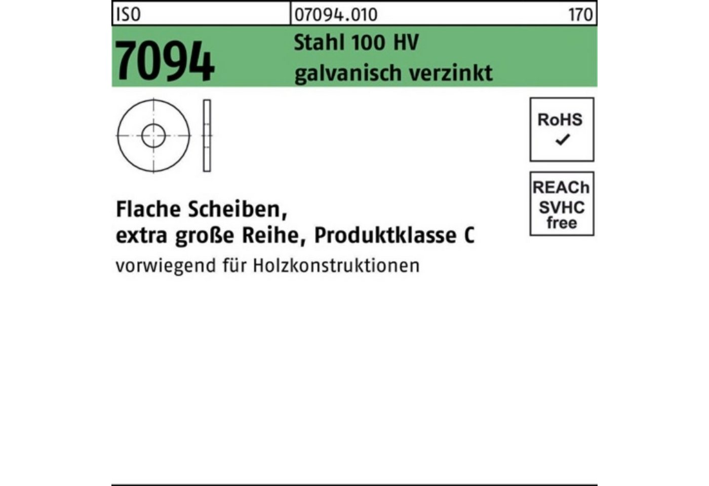 Reyher Unterlegscheibe 100er Pack Unterlegscheibe ISO 7094 20 Stahl 100 HV galv.verz. 50 Stü von Reyher