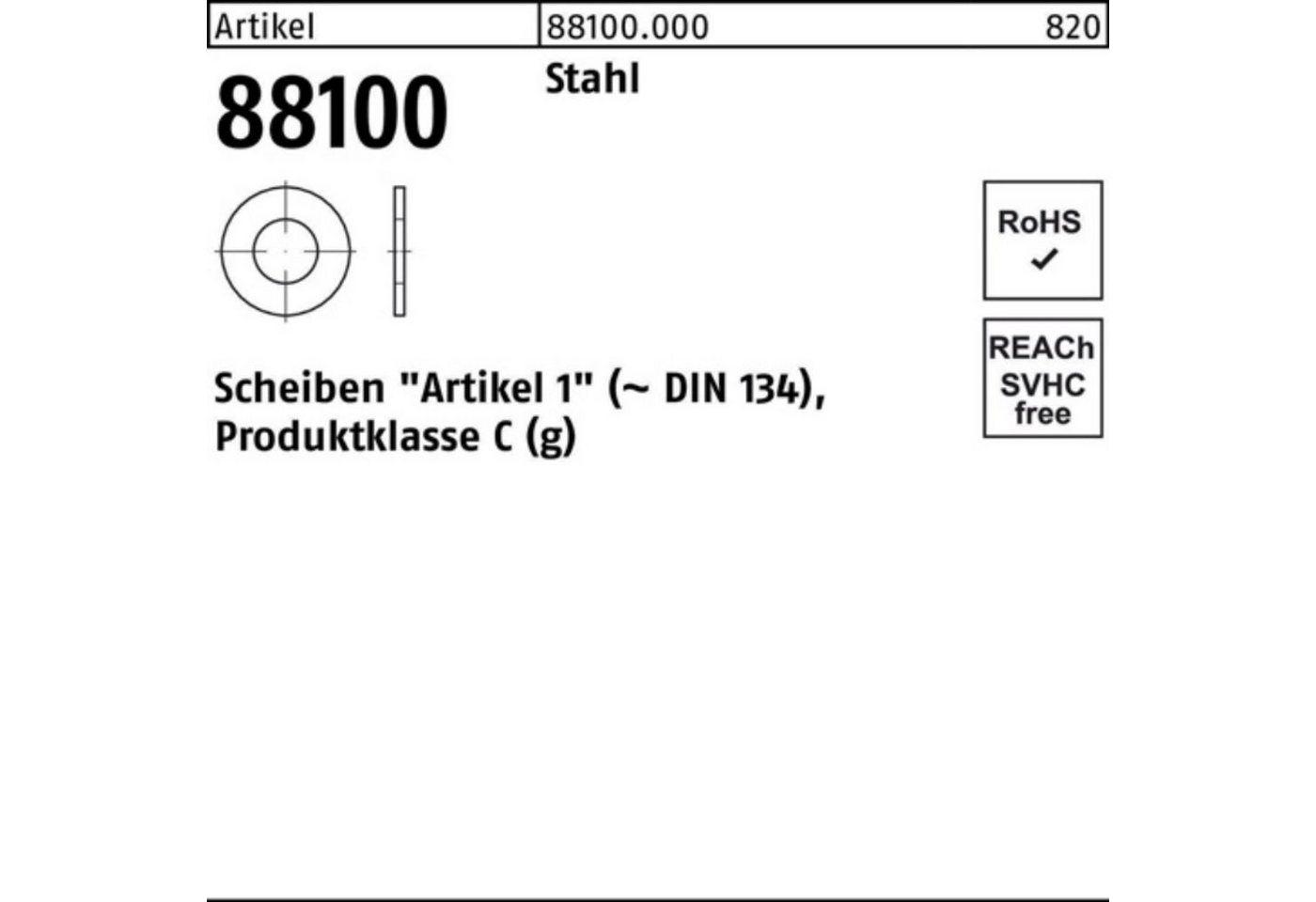 Reyher Unterlegscheibe 100er Pack Unterlegscheibe R 88100 34x 68x4 Stahl 100 Stück Artikel 8 von Reyher