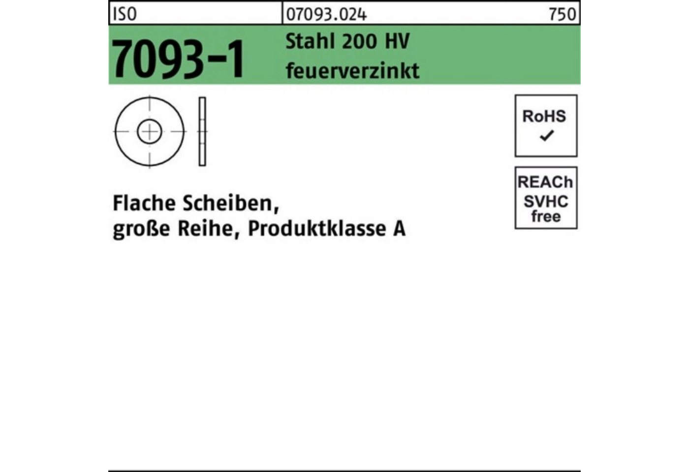 Reyher Unterlegscheibe 250er Pack Unterlegscheibe ISO 7093-1 10 Stahl 200 HV feuerverz. 250 S von Reyher