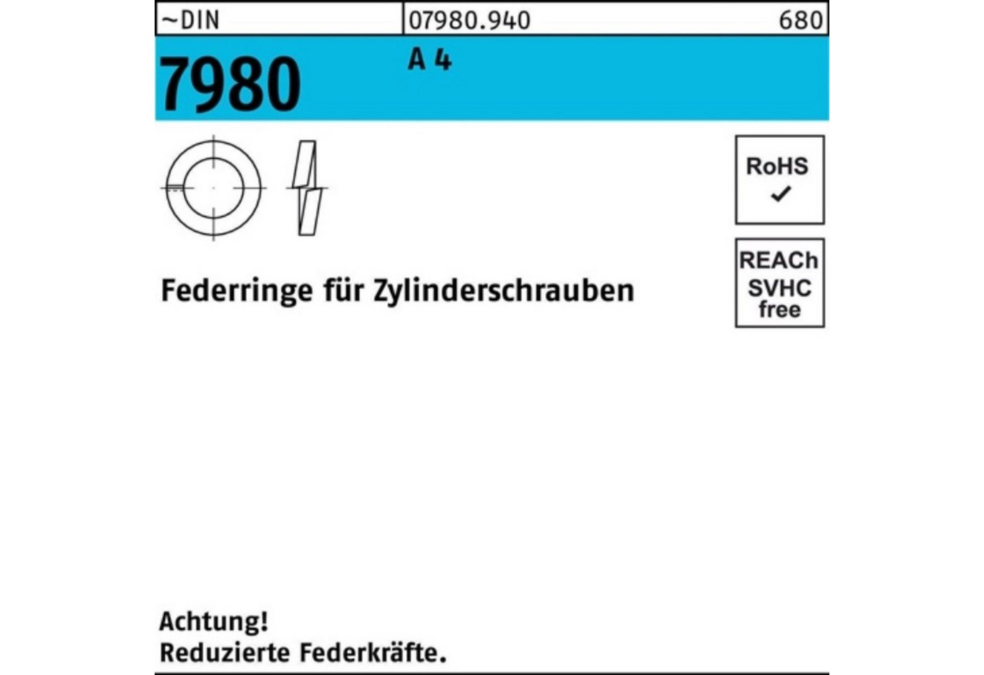 Reyher Zylinderschraube 1000er Pack Federring DIN 7980 f.Zylinderschrauben 6 A 4 1000 Stück ~ von Reyher