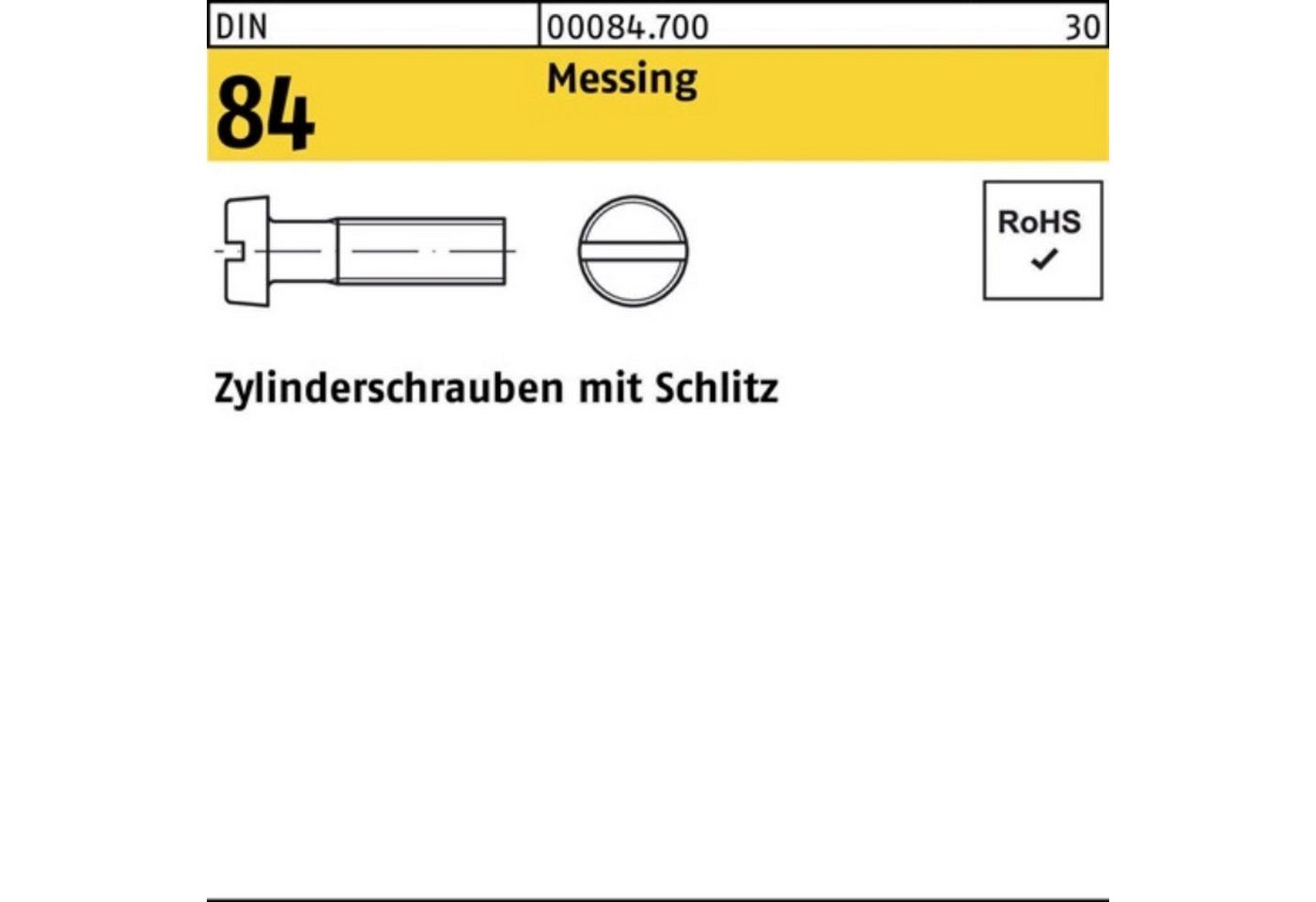 Reyher Zylinderschraube 1000er Pack Zylinderschraube DIN 84/ISO 1207 Schlitz M4x 12 Messing 10 von Reyher