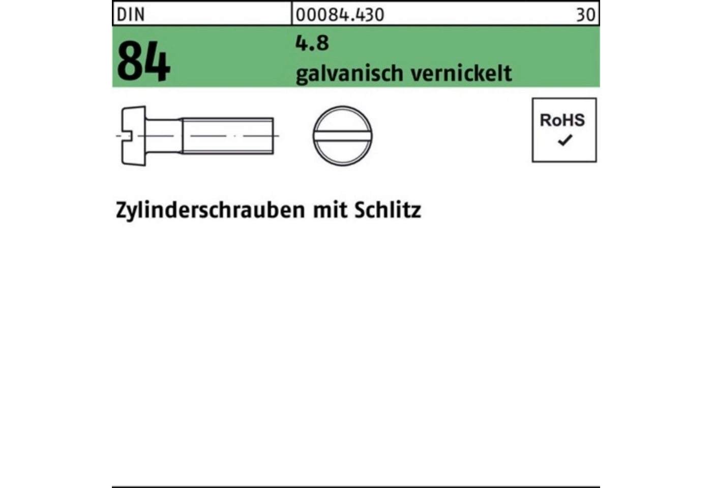 Reyher Zylinderschraube 1000er Pack Zylinderschraube DIN 84/ISO 1207 Schlitz M5x16 4.8 galv. v von Reyher