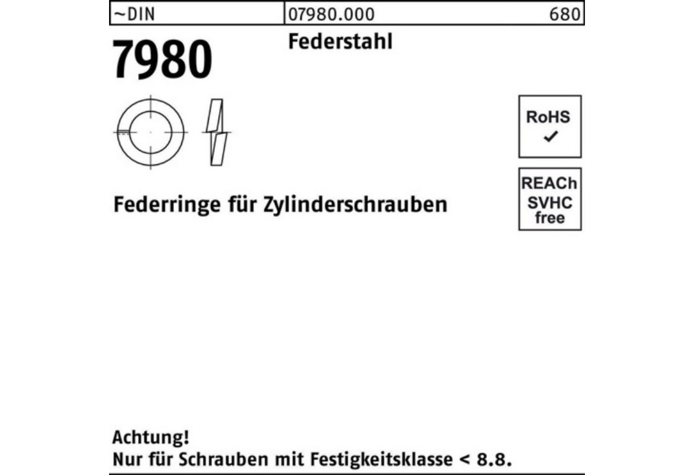 Reyher Zylinderschraube 100er Pack Federring DIN 7980 f.Zylinderschrauben 30 Federstahl 50 St von Reyher