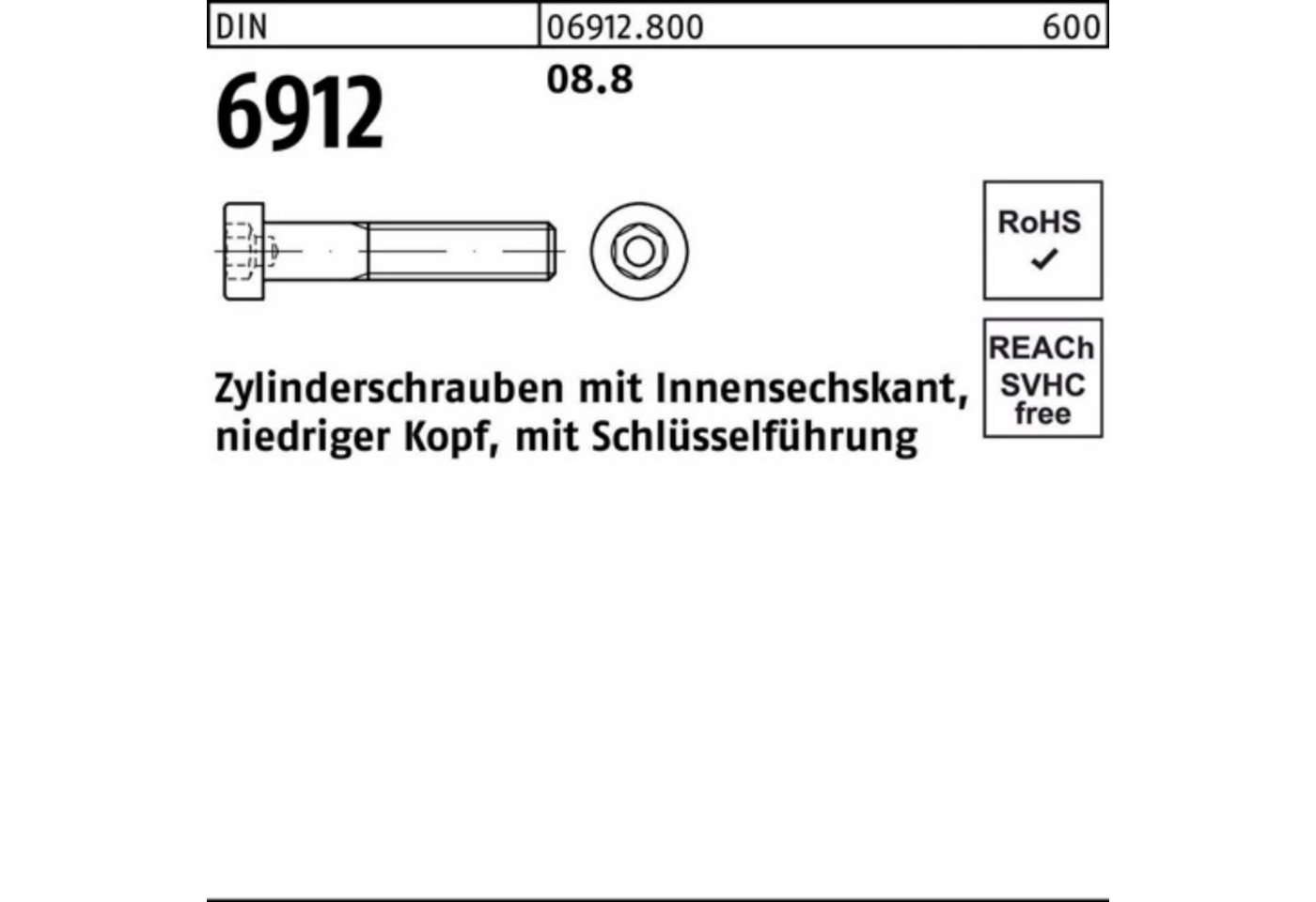 Reyher Zylinderschraube 100er Pack Zylinderschraube DIN 6912 Innen-6kt M24x 140 8.8 1 Stück D von Reyher